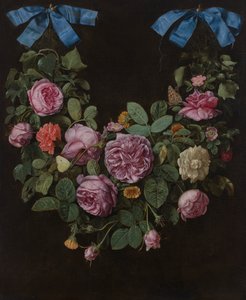 Ein Rosenkranz, der an blauen Bändern hängt von Jan van the Elder Kessel