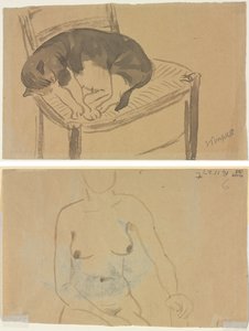 Schlafende Katze (recto) Torso einer nackten Frau (verso) von Jane Poupelet