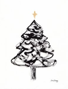 Weihnachtsbaum mit Sumi-Tinte und Goldkreuz, ca. 2021 von Janel Bragg