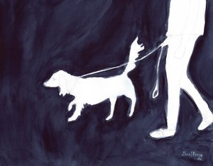 Frau geht mit Hund die Commercial Avenue entlang, ca. 2021 von Janel Bragg
