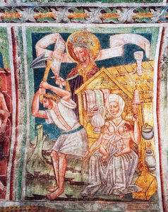 Hrastovlje Wehrkirche, Dreifaltigkeitskirche, Die ersten Arbeiten ihrer Vorfahren, Detail aus Fresken von Janez Iz Kastva (1490), Slowenien