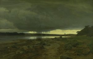 Ein regnerisches Landschaftsbild. Kalø Vig, Jütland