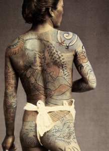 Mann mit traditionellem japanischen Irezumi-Tattoo, ca. 1880