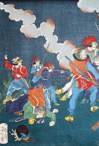 Kampfszene, Sewamono (häusliches Spiel) von Japanese School