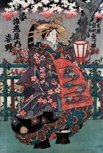 Mittelteil eines japanischen Kurtisanen-Triptychons