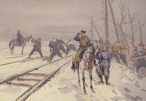Zerstörung der Mandschurischen Eisenbahn durch eine Bande von Hunhutse-Räubern