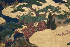 Detail von Frühling im Palast, sechsteilige Leinwand aus Die Geschichte von Genji (Detail)