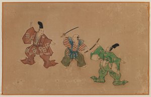 Das Schwert ziehen, Albumblattmalerei von Japanese School