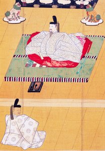 Kaiser Go-Daigo und Minister Fujifusa, Holzschnitt, Kamakura-Periode (1185-1333), japanische Zivilisation von Japanese School