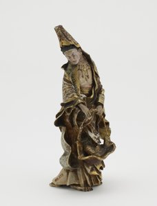 Figur von Kannon, die einen Fisch in einem Korb hält, Meiji-Ära von Japanese School