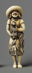 Netsuke modelliert als Ausländer mit Kirin, 19. Jahrhundert (Elfenbein)