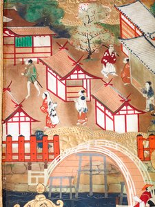 Osakazu Byobu - Japanischer achtteiliger Paravent von Japanese School