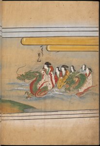 Menschen reiten auf Drachen, Illustration aus dem 