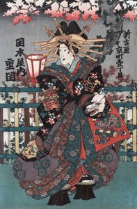 Rechtes Panel eines japanischen Kurtisanen-Triptychons