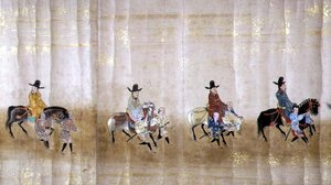 Sechste koreanische Gesandtschaft nach Japan in Meireki 1 zur Zeit der Nachfolge von Tokugawa Ietsuna im Jahr 1651, möglicherweise von Kano Masunobu (1625-94) (Detail) von Japanese School