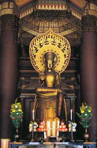 Statue von Buddha im Shitennojiji-Tempel, Kansai, Osaka, Japan, 6. Jahrhundert