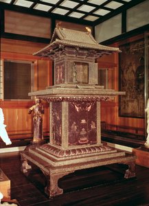 Tamamushi-Schrein aus dem Horyu Ji Tempel, Darstellung der Geschichte Buddhas in einer früheren Inkarnation, ca. 650 von Japanese School