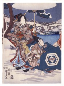 Ohne Titel (Zwei Figuren in einer verschneiten Landschaft) von Japanese School