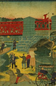 Dorfszene in Japan, die Menschen bei verschiedenen Aktivitäten zeigt, ca. 1870