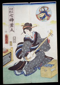 Frau spielt Shamisen