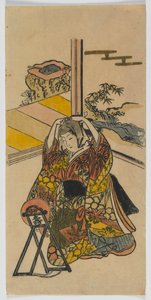 Junge Frau, die neben einem Spiegel kniet, Edo-Periode, 1720er Jahre