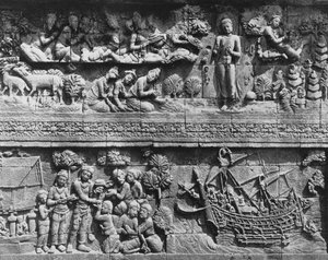 Borobudur-Tempelrelief eines badenden Bodhisattva