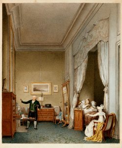 Die kaiserliche Marie Louise von Habsburg-Lothringen, Kaiserin der Franzosen, in ihrem Schlafzimmer nach der Geburt des Königs von Rom im Jahr 1813 (Gravur)