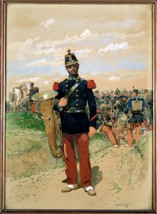 Linienmusik: ein Soldat, Mitglied des Militärorchesters im Jahr 1855 von Jean Baptiste Edouard Detaille