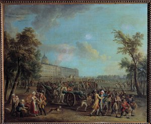 Französische Revolution: Das Volk von Paris verlässt am Morgen des 14. Juli das Invalidenheim von Jean Baptiste Lallemand