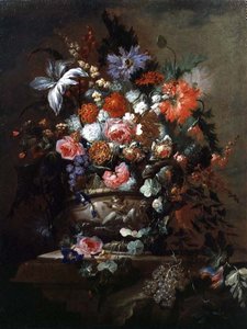 Stillleben mit Blumen und Trauben von Jean Baptiste Morel