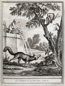 Der Rabe und der Fuchs, Illustration von Jean-Baptiste Oudry für die Fabel von Jean de La Fontaine