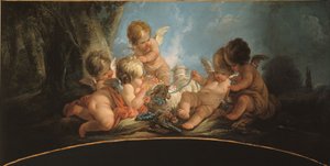 Gruppe von fünf Liebenden, die mit zwei Schafen spielen von Jean Francois Clermont
