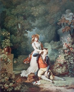 Der überraschte Liebhaber, graviert von Charles Melchior Descourtis von Jean Frederic (after) Schall