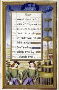 Mai: Maibaum (Zwillinge) - Faksimile der Stunden von Anne von Bretagne, von Jean Bourdichon