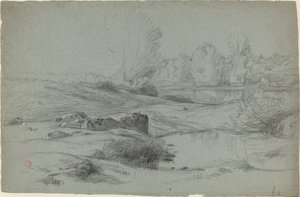 Eine felsige Wiese an einem Fluss