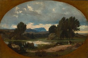 Landschaft mit Reiter auf weißem Pferd von Jean Achille Benouville
