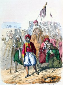Ibrahim Pacha (1789-1848) marschiert zu Fuß mit seinen Truppen während des Feldzugs gegen die Wahhabiten