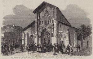 Der Erzbischof von Chambery, an der Spitze seines Klerus, geht von der Kathedrale zur Abstimmung über die Annexion an Frankreich von Jean Adolphe Beauce