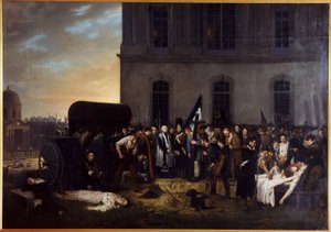 Vorübergehende Beerdigung der Opfer des Juli vor der Kolonnade des Louvre