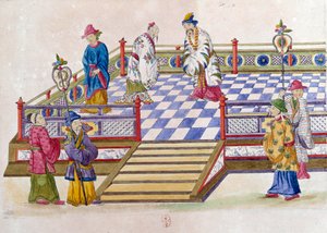 Zeichnung von einer chinesischen Vase: Szene im Palast