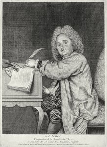 Porträt von Jean-Ferry Rebel (1666-1747), graviert von Moyreau von Jean Antoine Watteau