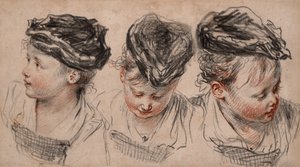 Drei Kopfstudien eines Mädchens mit Hut von Jean Antoine Watteau