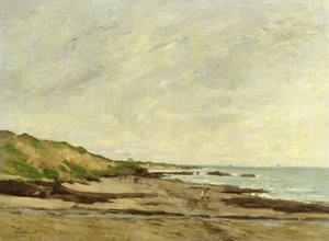 Eine Küstenansicht mit Figuren am Ufer, 1872