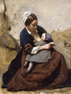 Bretonin stillt ihr Kind von Jean Baptiste Camille Corot