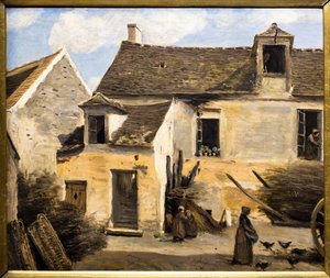 Hof eines Hauses in der Nähe von Paris von Jean Baptiste Camille Corot