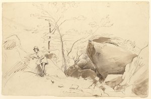 Feder und braune Tinte, Pinsel und braune Waschung über Bleistift auf Papier von Jean Baptiste Camille Corot