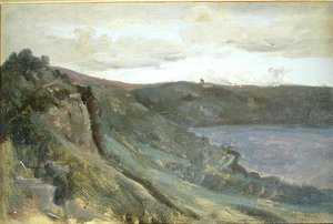 Die Ufer des Tiber, umgeben von Hügeln, ca. 1825-27 von Jean Baptiste Camille Corot