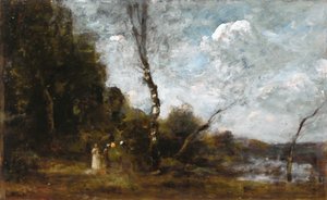 Drei Bäuerinnen am Wald von Jean Baptiste Camille Corot