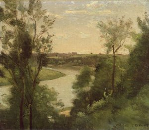 Ein Fluss von oben zwischen den Bäumen von Jean Baptiste Camille Corot