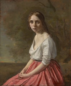 Junge Frau in einem rosa Rock, ca. 1845-50